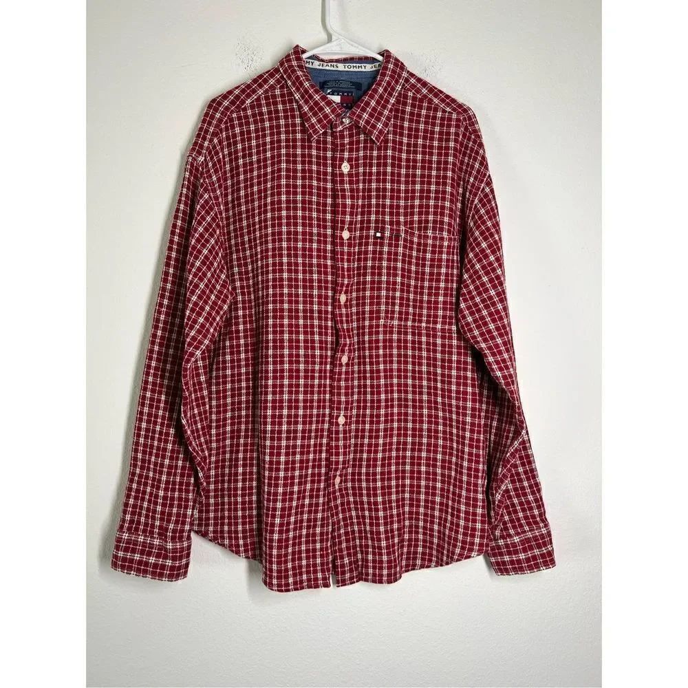 Tommy Hilfiger Men’s Plaid Waffled Shirt Long Sleeve Size XL